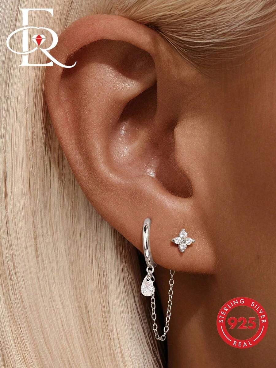 EleRunis 1 đôi bông tai tua rua dài bằng bạc sterling 925, kiểu cài chấu, thích hợp cho nữ giới đeo hàng ngày, dự đám cưới, tiệc tùng, lễ đính hôn, kỷ niệm, ngày Valentine và các dịp khác.