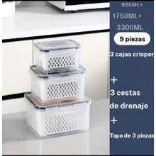 Set di 9 contenitori per alimenti in plastica con cestello scolapiatti e coperchi, a tenuta stagna, adatti al frigorifero, organizer da cucina riutilizzabile - 1 - Visualizzare 5