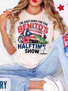 It's Right Here: Benito Bowl Puerto Rico Retro Tee Bowl Y-Vintage Unisex Urban Style Loose Cotton Short Sleeve Round Neck Blouses For Women. Casual Blouses For Ladies. - 白色 4 - 查看 1