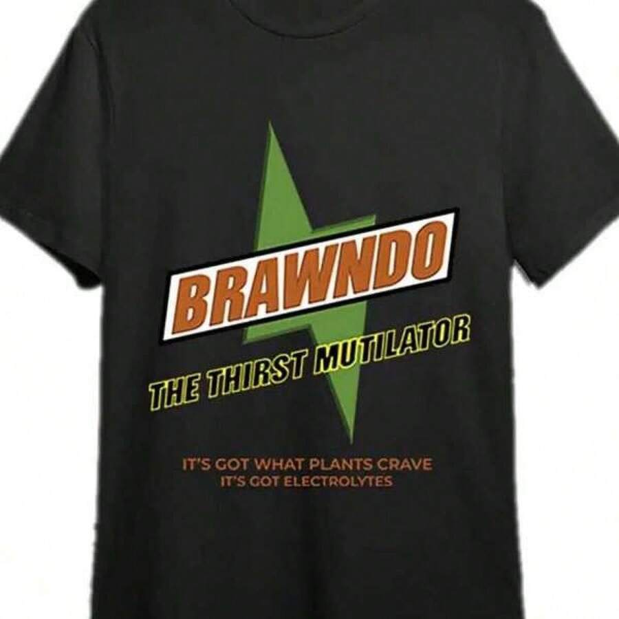Camiseta estampada de algodón puro de 180 g/m² con el gráfico de Brawndo The Thirst Mutilator It's Got What Plants Crave Electrolytes. Fabricada con tejido de punto. Cómoda, duradera, transpirable, suave, fácil de limpiar, resistente a las manchas. Estilo divertido con una cita individual de la cultura pop. Perfecta para uso casual de fans. Duradera y de fácil cuidado. - Negro - Ver 1