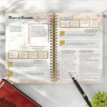 1pc A5 Notebook, Spanish Bible Study Journal - Textured Light Beige Minimalist Book-Styled Cover Spiral Bound Diary, Suitable For Bible Study, Spiritual Reflection, And Faith Notes - A5 - View 3