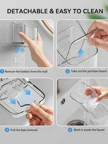 1 pieza Soporte para cepillo de dientes transparente, estante de almacenamiento montado en la pared, estante de almacenamiento creativo para el baño, estante para pasta de dientes, soporte para cepillo de dientes, estante de almacenamiento multifuncional, soporte para cepillo de dientes desmontable, soporte para cepillo de dientes a prueba de polvo minimalista montado en la pared, artículos de almacenamiento para el baño, accesorios de baño, estuche para cepillo de dientes - Multicolor - Ver 9