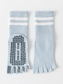 1/5 Pairs Random Women Colorful Stripe Anti-Slip Soft Yoga Pilates Running Fitness Sports Five Toe Mid-Calf Socks - Multicolor - View 24