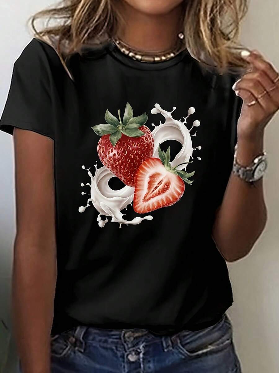 Women's Casual Short Sleeve T-Shirt, For Everyday Wear - 黑色 - 查看 1