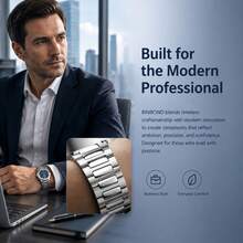 BINBOND 1pc Men's Fashion Luminous Pointer Scale Date Calendar Stainless Steel Band Quartz Watch, Suitable For Daily Life And Business, Birthday And Holiday Gift - Multicolor - View 4