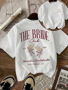 American Retro Style Short-Sleeved T-Shirt With Prints On The Front And Back, Round Neck, Loose Fit, Suitable For Bachelorette Parties, Casual Top With Letter And Wine Glass Prints, Summer White Color, 100% Cotton. - 白色 - 查看 6