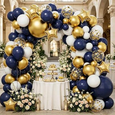 117Pcs Luxury Navy Blue Gold Confetti Balloon Garland Arch Kit White Matte Latex Balloons All Match Decor For Birthday Party Wedding Graduation Dance Party Indoor Outdoor Ornament