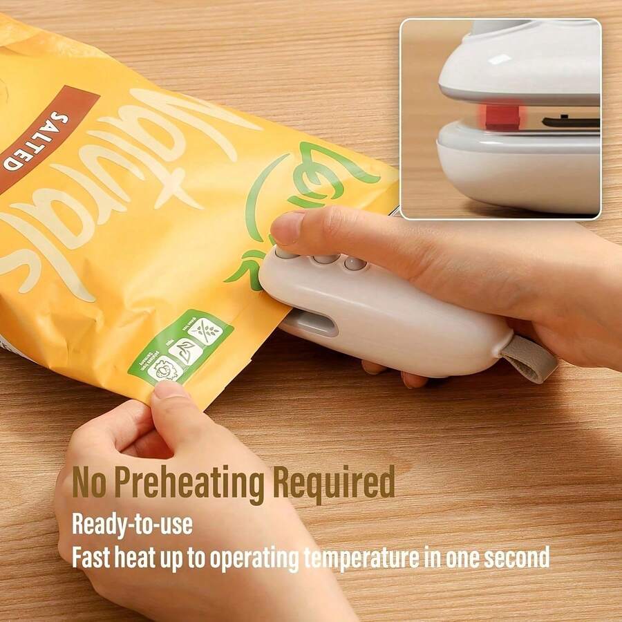 1pc 2-In-1 Mini Heat Sealer And Cutter, USB Rechargeable Handheld Bag Resealer With 400mAh Battery, Portable Kitchen Gadget For Plastic Snack Bags, Chips & Food Storage - 1pc - View 1
