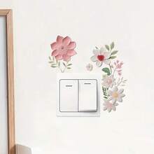 1pc 2D Pink & White Floral Switch Sticker, Self-Adhesive Removable Bedroom Outlet Decorative Sticker, Slight Color Difference May Exist Due To Lighting Conditions - Multicolor - View 12