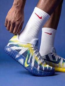 Nike JA 3 “Murray State” 舒适、简约、高性能、耐用、防滑、防扭转、抓地力强、回弹力好、支撑性强的低帮篮球鞋，男款，白色、蓝色和黄色 HF2794-004 - 白藍黃 - 查看 1