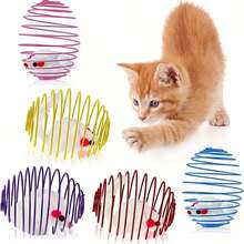 Stretchy Spring Cat Interactive Toy, Rolling Ball Cage Mouse Toy For Indoor Kitten & Cat Play, Pet Entertainment Supplies (Random Color) - View 3