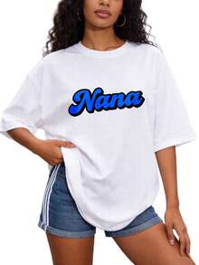Camiseta casual básica de cuello redondo para mujer, tallas S-2XL, 100% blanco puro con estampado Nana. Adecuada para uso familiar y conjuntos de pareja. Perfecta para primavera y verano. Regalo ideal para el Día de la Madre, familiares y mejores amigas. Ecológica. - Blanco - Ver 8