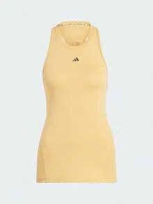 Adidas 女士时尚修身运动健身背心，梭织跑步背心 IQ2653，春夏款 - 暗黃 - 查看 1