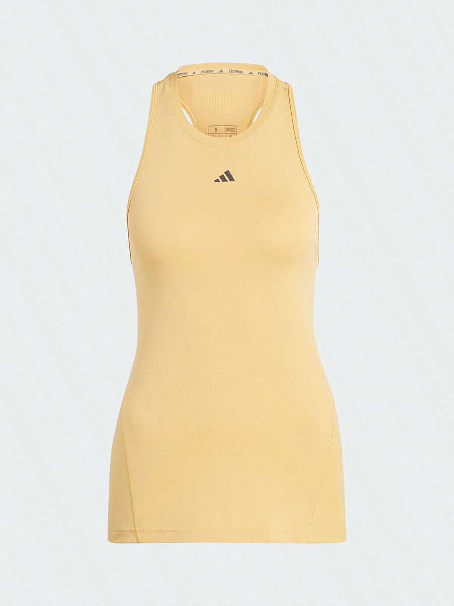 Adidas 女士时尚修身运动健身背心，梭织跑步背心 IQ2653，春夏款 - 暗黃 - 查看 1
