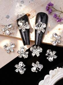 10pcs Of New Charming Silver Alloy Base Gemstone Rhinestone Butterfly Nail Decoration Design Accessories, Luxurious And Elegant Nail Accessories, Japanese And Korean Y2K Style Minimalist And Versatile Nail Art, Phone Case Products, Fragrance Free Handmade DIY Shiny Rhinestone Butterfly Accessories, Suitable For Multifunctional DIY Nail Accessories, Short Nails, French Nail Art, Duckbill Nail Art Products, Nail Gems, Nail Accessories. - Silver - View 2