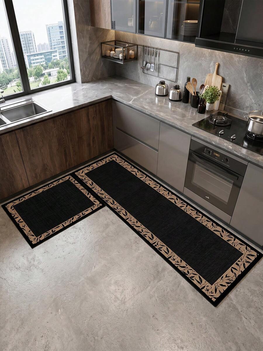 Black Diatomaceous Earth Absorbent Kitchen Floor Mat.Suitable For Kitchen,Living Room Carpets,Non Slip Bathroom Mats,Laundry Room,Bedrooms,Indoor And Outdoor, Offices,Lobbies,Door Mats, Area Carpets,Holiday Decorations,Carpets In Corridors,Study And E-Sports Areas. - Black - View 1