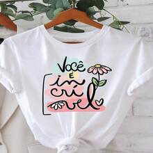 Camiseta de mujer con estampado motivacional "Portugués, eres increíble". Ideal para el día a día, autoestímulo, estilo dulce, manga corta, camiseta con vibra. S-XXXL - Blanco - Ver 1