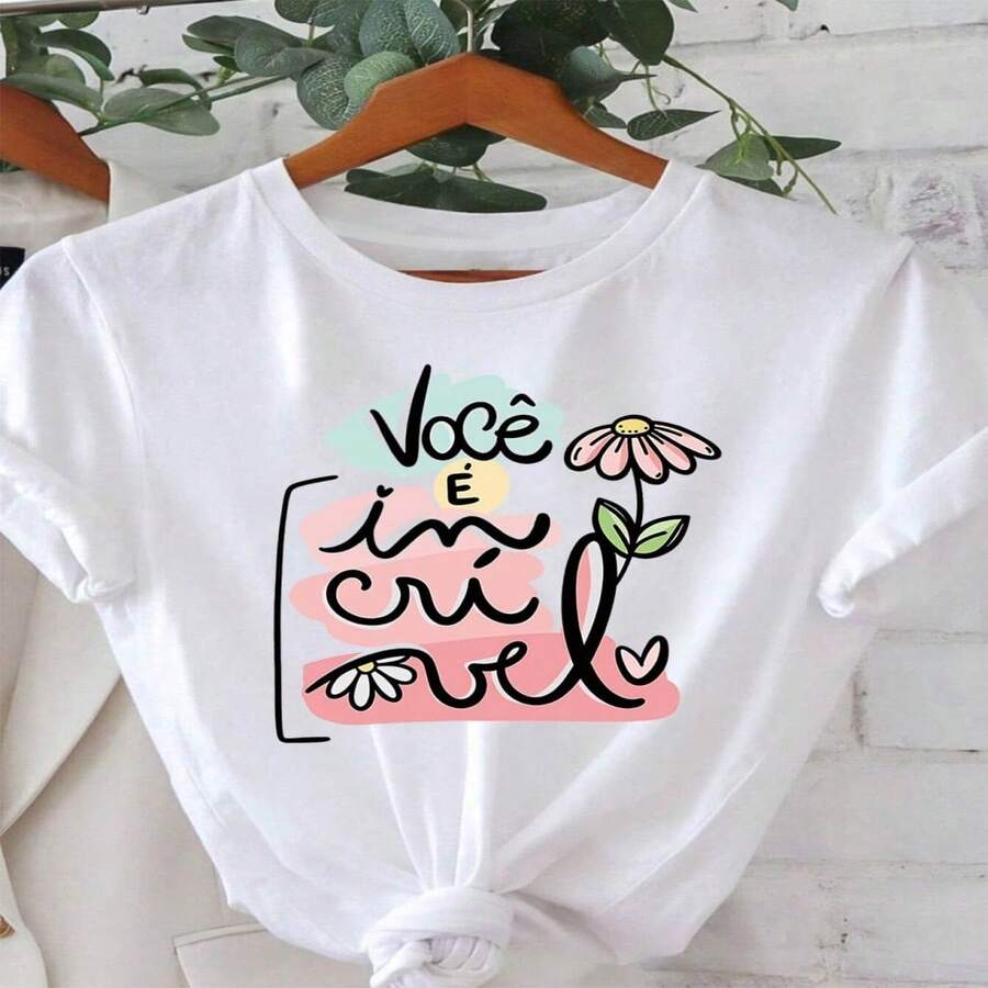 Camiseta de mujer con estampado motivacional "Portugués, eres increíble". Ideal para el día a día, autoestímulo, estilo dulce, manga corta, camiseta con vibra. S-XXXL - Blanco - Ver 1