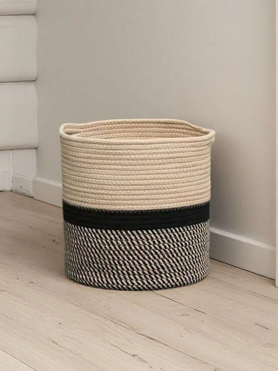 麻繩植物籃,現代編織盆栽套,20cm/28cm,卡其色 & 深灰色,落地式室內盆栽架,繩索收納整理籃,農舍風家居裝飾,白色條紋 - A - 查看 1