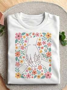 Women's Boho Floral Style T-Shirts For Mother's Day, Spring And Summer, New Style. Elegant Women's Clothing. Essential Gift Items: Women's Spring-Summer Style T-Shirt, Short Sleeve, Round Neck, A Thoughtful Gift For Friends Or Family - 白色 - 查看 1
