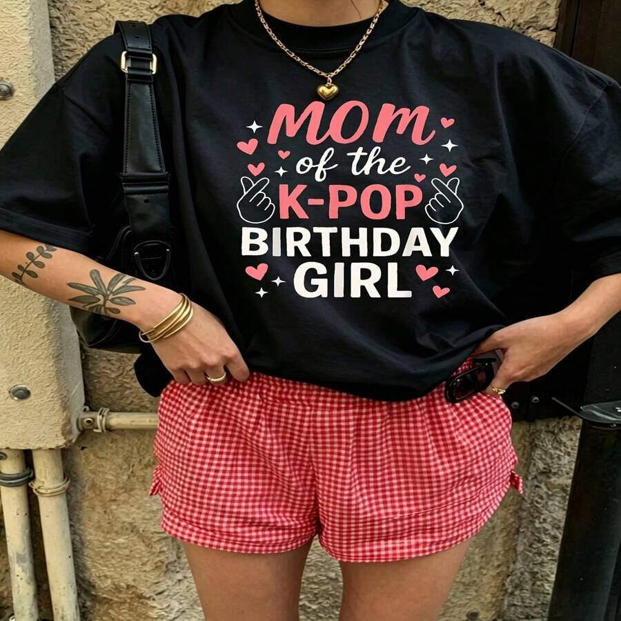 Heartfelt Daily Casual Graphic T-Shirt 100% Cotton Oversized Soft Breathable Casual Crewneck Short Sleeve Top Cute Aesthetic Daily Basic Casual Wearers Fashion Lovers Daily Outfit Enthusiasts Gift Givers - 黑色 - 查看 1