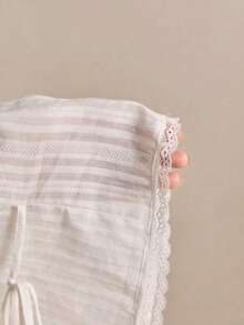 Blusa de escote en V con adorno de encaje para el verano - Blanco - Ver 9