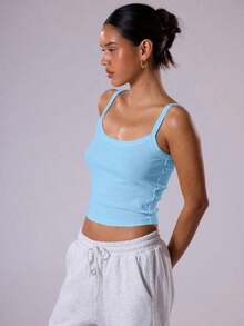 Camiseta de tirantes sencilla y lisa para mujer, básica casual para el día a día, parte de un armario cápsula, para uso diario, aeropuerto, vacaciones, vuelta al cole, elegante para primavera y verano, festivales - Azul - Ver 5