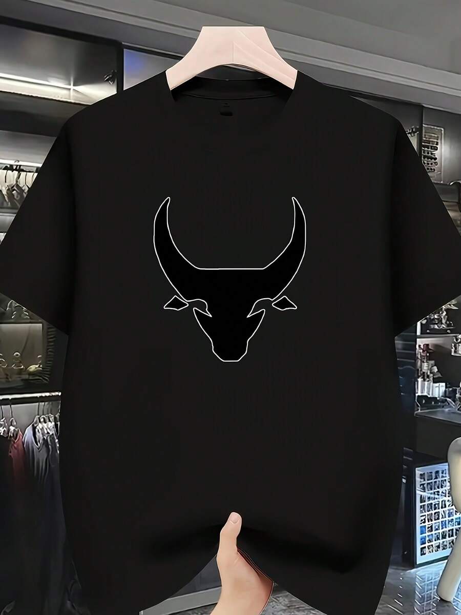 ¡Oferta por tiempo limitado, unidades limitadas, relámpago! Camisas casuales para mujer, camisetas de poliéster para mujer, camisas elegantes.Casual y con estilo | Camiseta unisex informal estampada: con un gráfico de un toro negro, estampado en blanco y negro, tejido ligero, cuello redondo, estilo veraniego, lavable a máquina, camiseta retro. - Negro - Ver 1