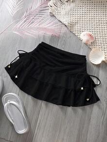 Bottom de traje de baño de mujer, sexy y de moda, fondo blanco, falda plisada de malla de verano para vacaciones, rojo - Negro - Ver 3