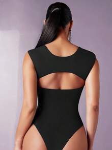 Body tank unicolor escote corazón ajustado - Negro - Ver 4