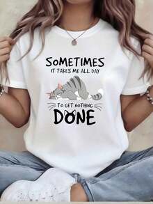 Camiseta moderna y minimalista para mujer con diseño de anime japonés - Camiseta blanca de manga corta con estampado de gato Pu Pu y texto en japonés (estilo manga lindo) - Camiseta casual de verano, adecuada para uso en casa y para el tiempo libre - Divertidos personajes de anime y frases japonesas para uso diario informal. - Blanco - Ver 1