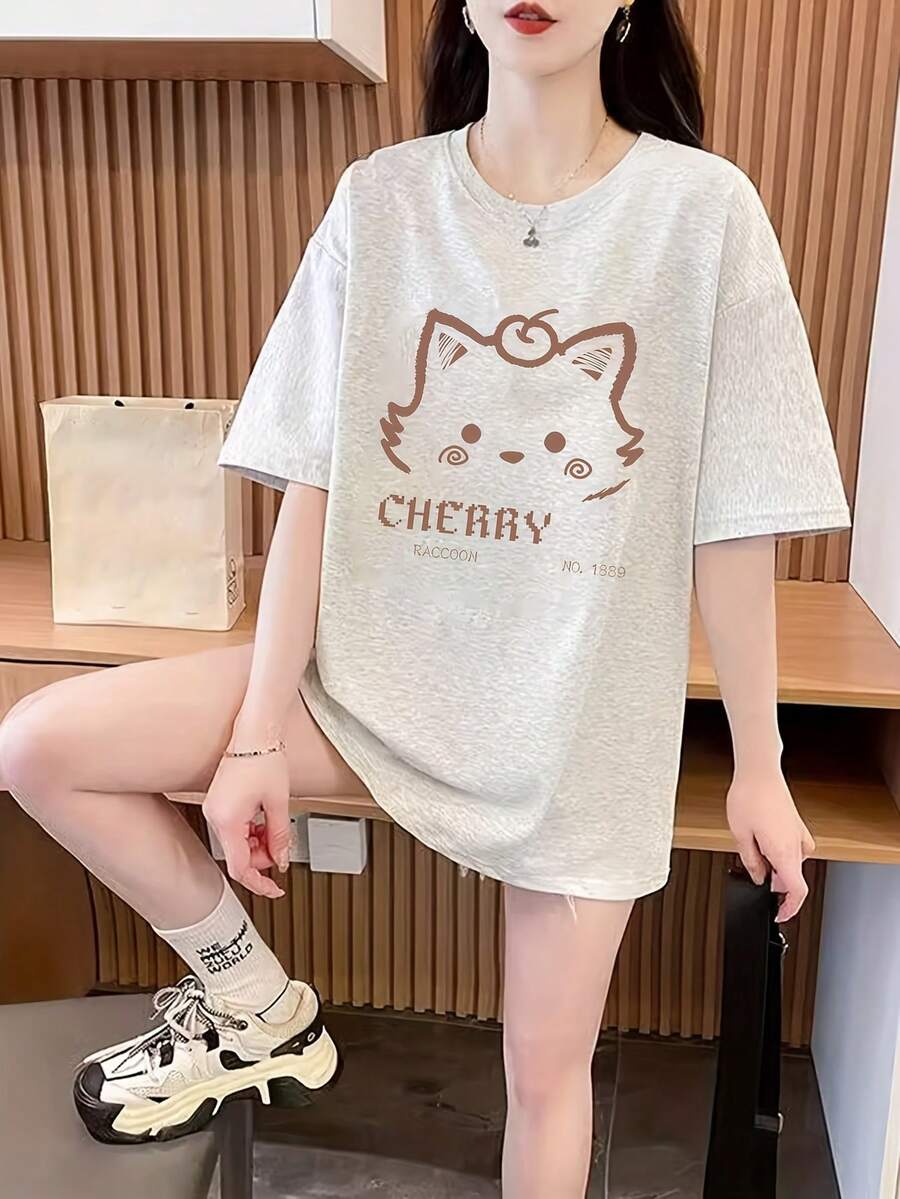 Camiseta de Manga Corta Pura para Mujer - Gris - Ver 1