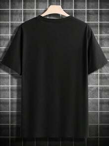 1528 Camiseta de manga corta con cuello redondo y estampado de letras para hombre, ropa casual de estilo urbano. - Negro - Ver 2