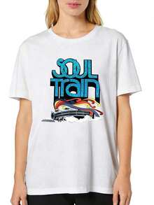 Camiseta Ligera Casual para Mujer con Estampado Colorido "The Soul Train", Cuello Redondo y Manga Corta para Verano, Ropa para Vacaciones de Verano, Adecuada para Festivales y Uso Diario, Transpirable y Cómoda. - Blanco - Ver 2