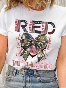 Camiseta de Viernes Rojo, Un Homenaje a Cada Militar, Usamos Camisetas Rojas los Viernes, Un Regalo con Temática Militar (para Esposa/Madre/Padre/Novia), Camiseta Estampada para Celebraciones Festivas,% Algodón, Un Gran Regalo para Amigos y Familiares, Adecuada para Todas las Temporadas, Camiseta de Algodón Cómoda - Blanco - Ver 8
