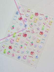 1pc Hand-Painted Apple Nail Art Sticker, Cute 5D Fresh Fruit Nail Accessory, Handmade Nail Decal, Nail Jewelry, Suitable For Women And Girls, Quality Nail Product, Short Nail Sticker, Summer Nail Sticker - Multicolor - View 9