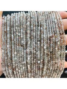 15英寸 3/4毫米天然圆形石珠，虎眼石/紫水晶/石榴石/玛瑙等。天然材质，多种颜色可选，脉轮疗愈石，适合DIY珠宝制作/手链/项链及其他饰品。 - 彩色 - 查看 80