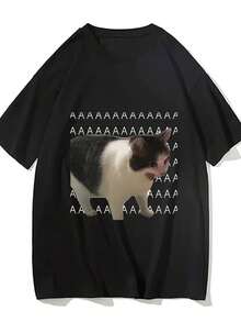 2026Camiseta de Hombre Divertida con Diseño de Meme "Gato Triste" - Camiseta Casual de Manga Corta en Rosa con Diseño de Gato en Blanco y Negro, Suave y Cómoda, Lavable a Máquina, Ideal para Atuendos Informales, Camiseta para el Día a Día |   Diseño Juguetó - Negro - Ver 10