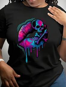 Premium Quality Graphic T-Shirt - One-Piece Short Sleeve Crew Neck WO T-Shirt | Suitable For Spring, Autumn, And Winter, With Modern And Unique Prints, Ideal For Casual Travel And Home Wear, As Well As Festive Outfits And As A Great Gift Choice. Vintage T-Shirts. - 黑色 - 查看 7