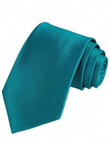 1set Men's Tie Set Solid Solid Color Classic Formal Plain Necktie And Pocket Square Set For Men - Peacock Blue - View 3