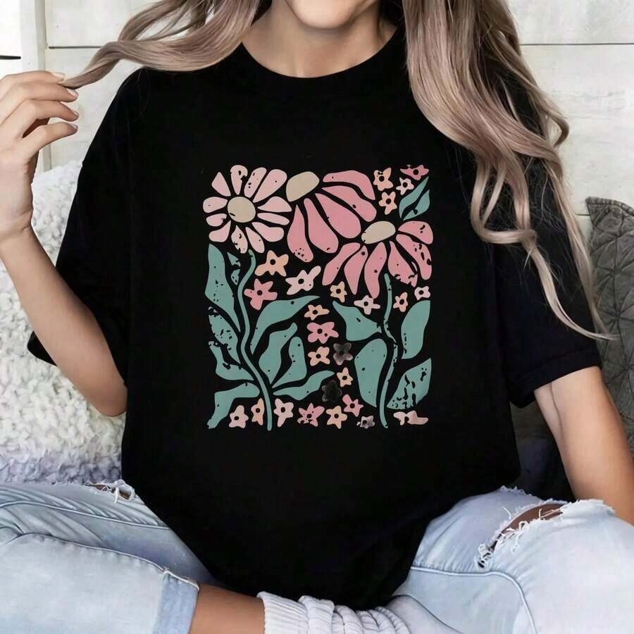 1 Pieza de Camiseta Casual de Moda para Hombres y Mujeres.Versátil, fácil de combinar, adecuada para uso diario, estilo urbano, ropa de vacaciones, ropa de fin de semana. - Negro - Ver 1