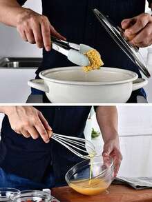 Wooden Handle Silicone Kitchen Utensils 12-Piece Set: Non-Stick Pan Spatula And Spoon, Complete Household Kitchen And Baking Tool Set With Storage Bucket. The Set Includes A Spatula, Ladle, Slotted Spoon, Scraper, Oil Brush, Whisk, Food Tongs, And Other Practical Tools. Comes With A Matching Storage Bucket, Making It Suitable For All Cooking Scenarios Including Frying, Stir-Frying, Braising, Deep-Frying, And Baking. - Red - View 7