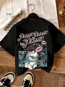 1 Fashionable Casual T-Shirt For Men And Women, Vintage Style Marie Cat From The Aristocats, With The Phrase "Please Don't Embarrass Me", Ideal For Family Vacations At Disneyland, For Cat Lovers. Versatile, Easy To Match, Suitable For Daily Wear, Urban Style, Vacation Outfits, Weekend Outfits. - 黑色 - 查看 1