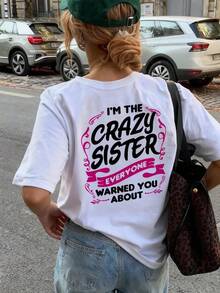 Nuevos productos de la temporada T-shirts Women's Letter Print T-shirts Oferta limitada en tiempo limitado Promoción de nuevo lanzamiento Camiseta de manga corta con cuello redondo y eslogan "Hermanas locas", de estilo casual versátil, adecuada para uso diario XUDK - Blanco - Ver 9