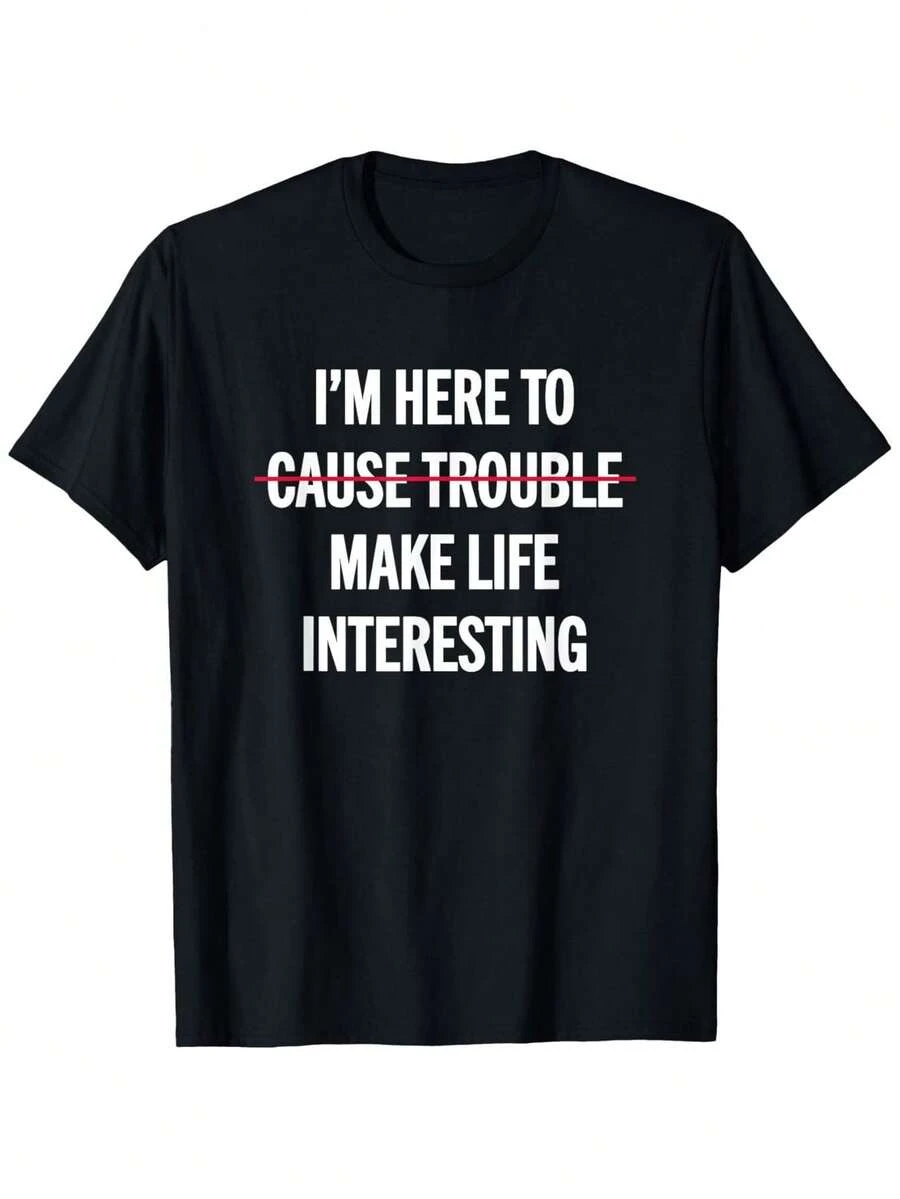 Men's T-Shirt, Fun And Modern Black T-Shirt, Round Neck, Short Summer Sleeve, Suitable For All Seasons, Funny Print, Size S, 200g Weight Fabric, Suitable For Parties, Dates And Office Occasions, T-Shirt With A Touch Of Humor. - 黑色 - 查看 1