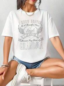 Sé que el cielo es un lugar hermoso, tienen a mi abuela-mamá - Camiseta de estilo vintage urbano unisex de algodón suelto de manga corta con cuello redondo - blusas para mujer. blusas.blusas casuales para dama. - Blanco - Ver 4