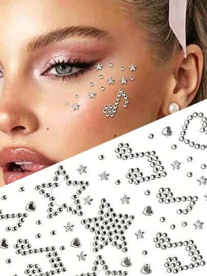 Silver Music Note, Star, Heart Rhinestone Stickers, Glue-Free Sparkling Stickers For Music Festivals, Concerts, EDM Events, Stage Makeup