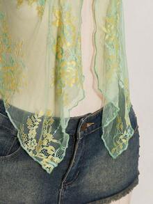 Camiseta de mujer con cuello halter de encaje floral y sexy - Verde - Ver 10