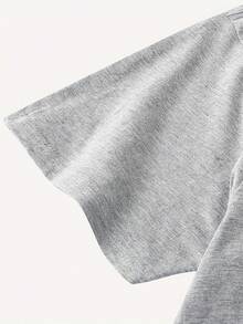 Printed T-Shirt For Mother's Day With The Letters 'Autism' And A Cartoon Character Design - Light Grey - View 6