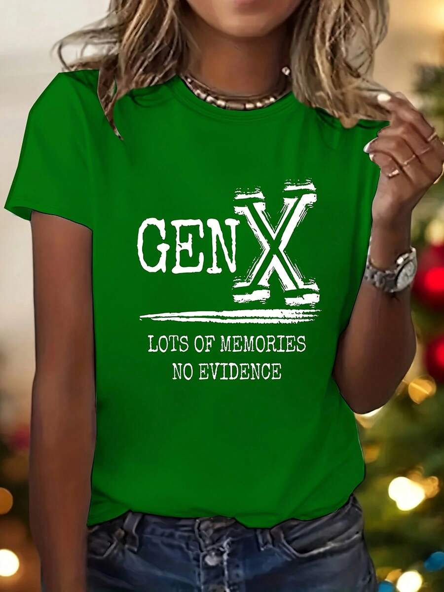 Women's Fashion Casual T-Shirt Plus Size 0-8XL, Unique Design, Modern Base Layer For Everyday Wear, Comfortable Fit, Gen X Graphics, Unisex, Ideal For Parties, Concerts And Casual Wear - Great Birthday Gift For Friends (195 Characters) - 綠色的 - 查看 1